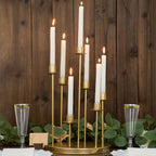 Cluster Candelabra Taper Candle Holder 7 - Arm Gold Metal Wedding Centerpiece - Table Decor 15" - Bell Racket Store