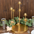 Cluster Candelabra Taper Candle Holder 7 - Arm Gold Metal Wedding Centerpiece - Table Decor 15" - Bell Racket Store