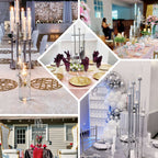 8 Arm Cluster Taper Candle Holder Silver - Stunning Large Candle Arrangement With Clear Glass Shades for Grand Banquets & Celebrations 42"