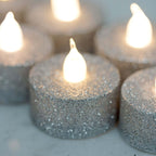 12-Pack LED Tealight Candles Glitter Silver Design - Flameless Battery Operated Tea Lights