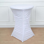 Heavy Duty Spandex 30" Fitted Round Cocktail Table Cover White Ruched Pleated - Durable Stretch Design