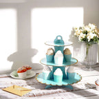 3-Tier Cardboard Cupcake Stand Light Blue - Sturdy & Collapsible Dessert Treat Tower with Gold Scalloped Rim for Baby Shower Wedding & Party Decor 13"