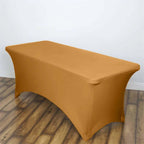 Stretch Spandex 6ft Rectangle Tablecloth Gold - Durable Form-Fitting Table Cover for Events & Presentations