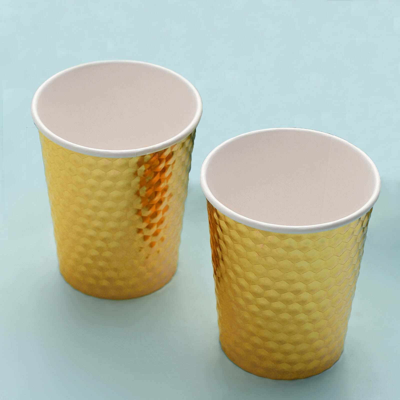 24-Pack Paper Cups in Gold Foil with Honeycomb Design - Stylish Disposable Party Cups for Hot & Cold Beverages 10oz