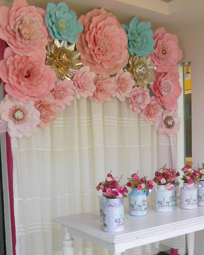 Set of 6 Mint Apple Green Peony 3D Paper Flowers Wall Decor - 7",9",11"