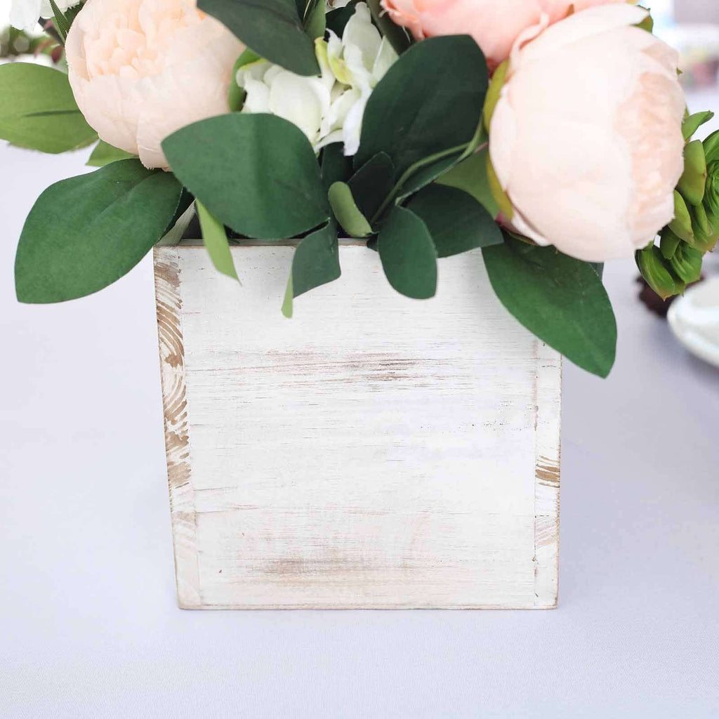 Whitewash Wood Planter Rectangular Box 24"x6"- Natural Decor with Removable Plastic Liner for Tables