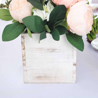 Whitewash Wood Planter Rectangular Box 24"x6"- Natural Decor with Removable Plastic Liner for Tables