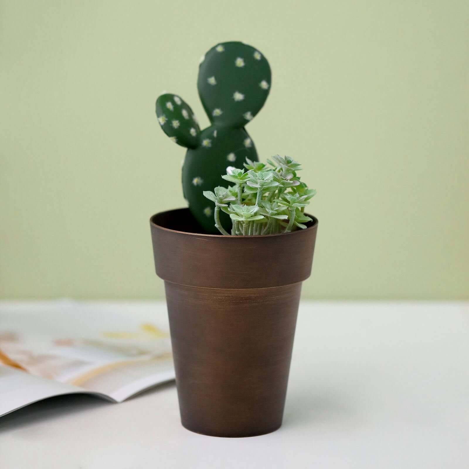 2-Pack Flower Plant Pots Medium Design Rustic Brown - Plastic Indoor Decorative Planters 6"