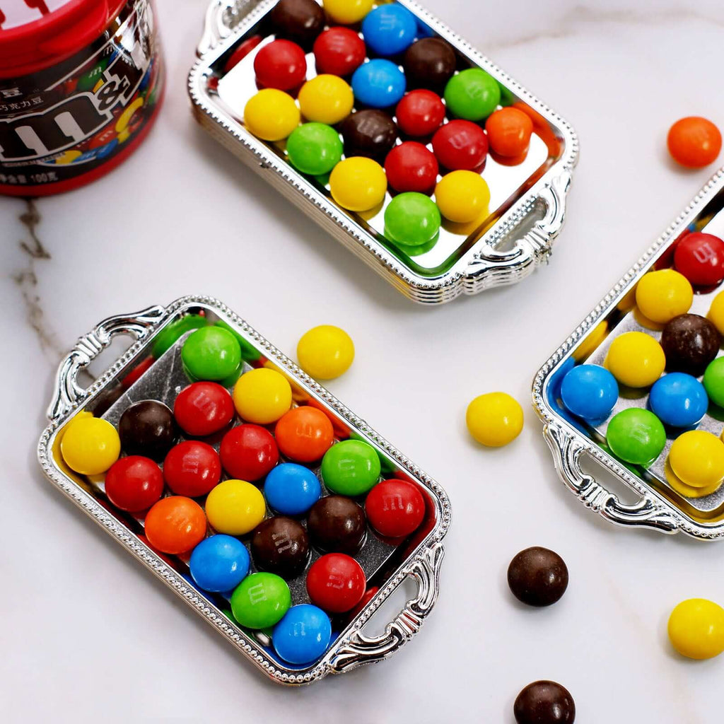 12-Pack Display Trays Party Favor Rectangular Design Silver - Mini Serving Platters for Candy and Desserts 4"