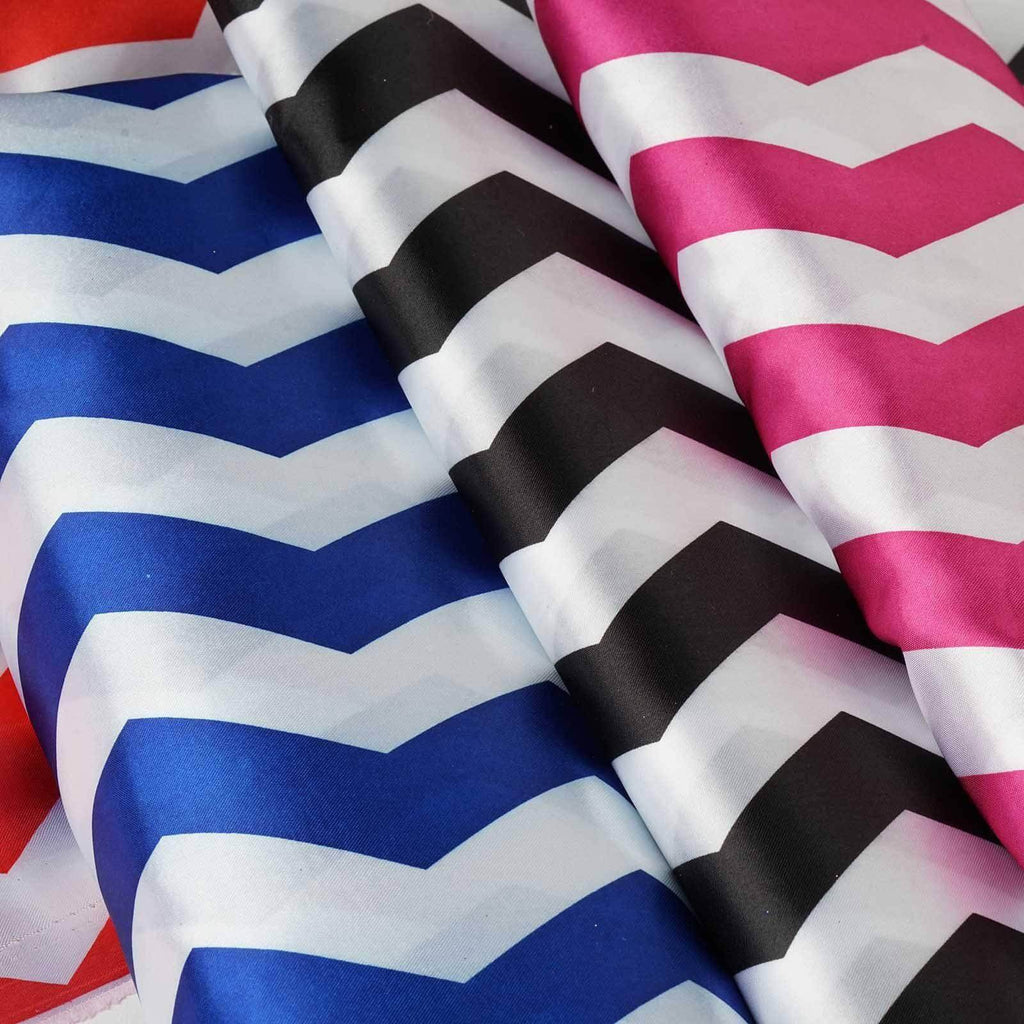 54"x10 Yards Royal Blue White Chevron Print Satin Fabric Roll, Zig Zag DIY Craft Fabric Bolt