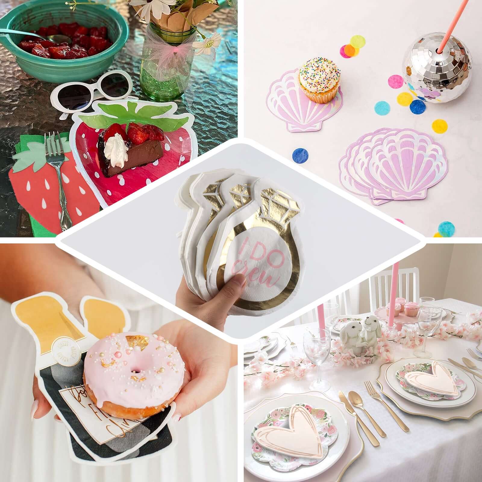 20-Pack Paper Cocktail Napkins with Ring Design - Unique Disposable Napkins for Engagements 12"x10"