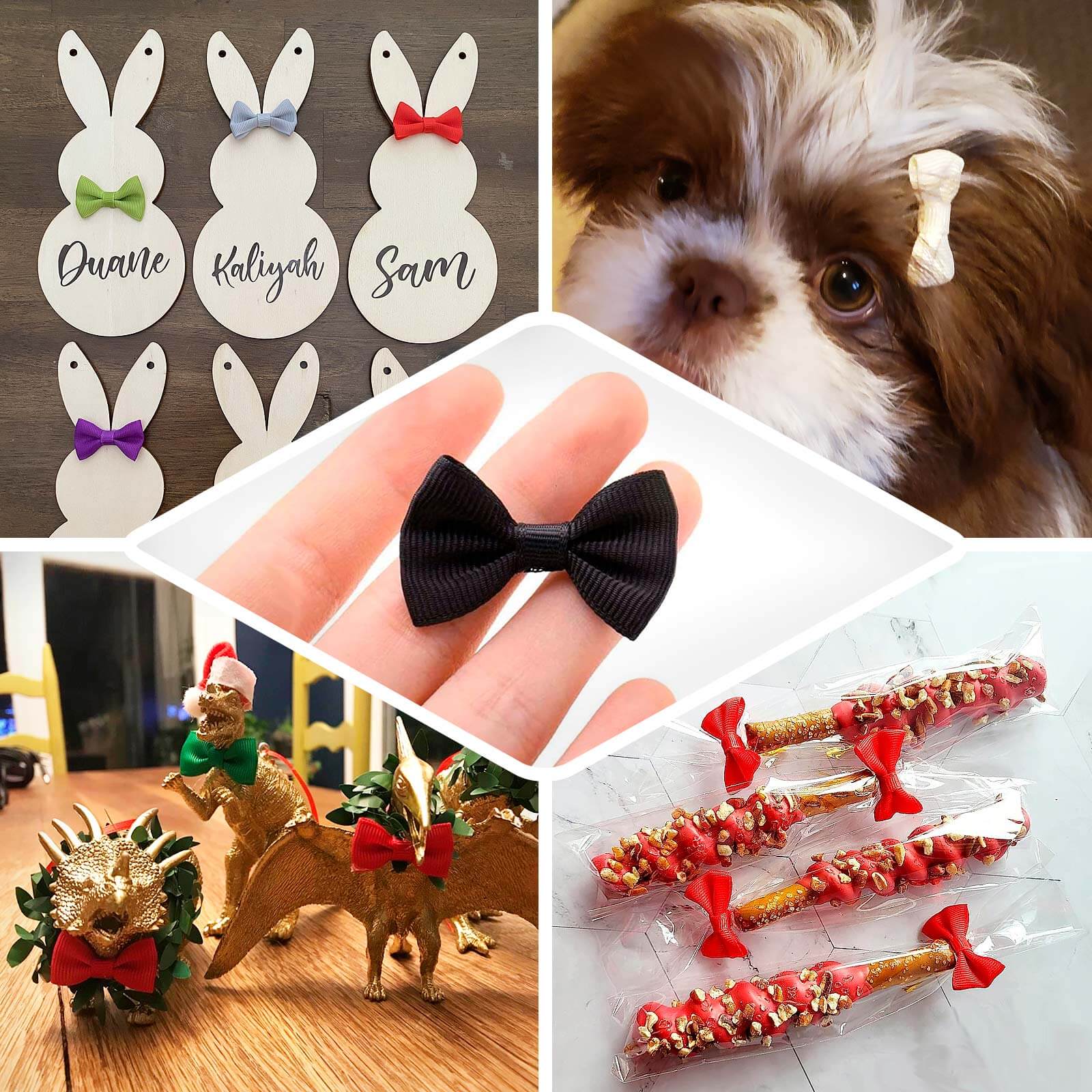 50 Pcs 1.5" Dusty Rose Grosgrain Pre Tied Ribbon Bows, Gift Basket Party Favor Bags Decor - Polyester