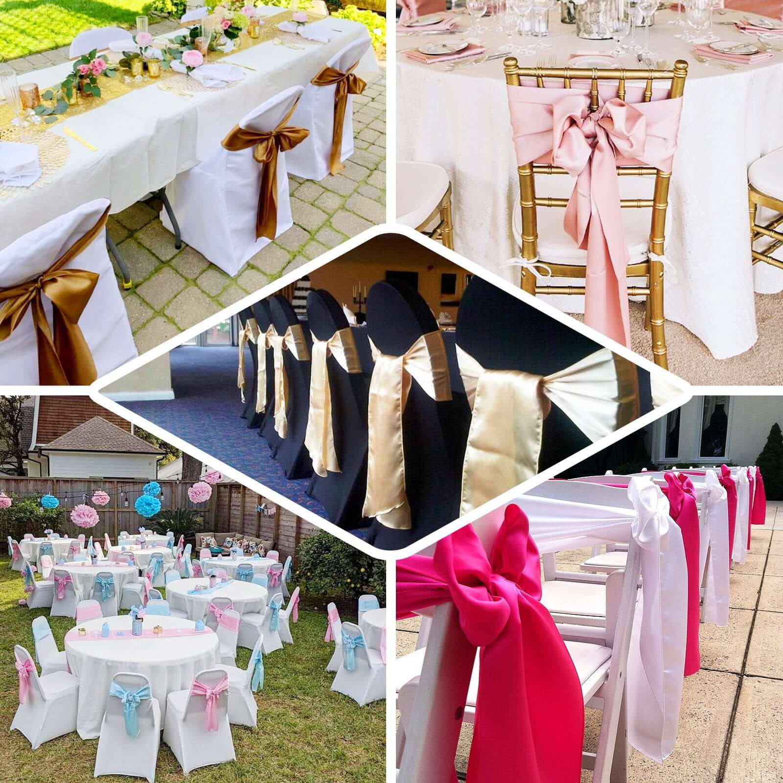 5 Pack Satin Chair Sashes Nude - Durable Chair Bows with Shiny Finish 6"x106"