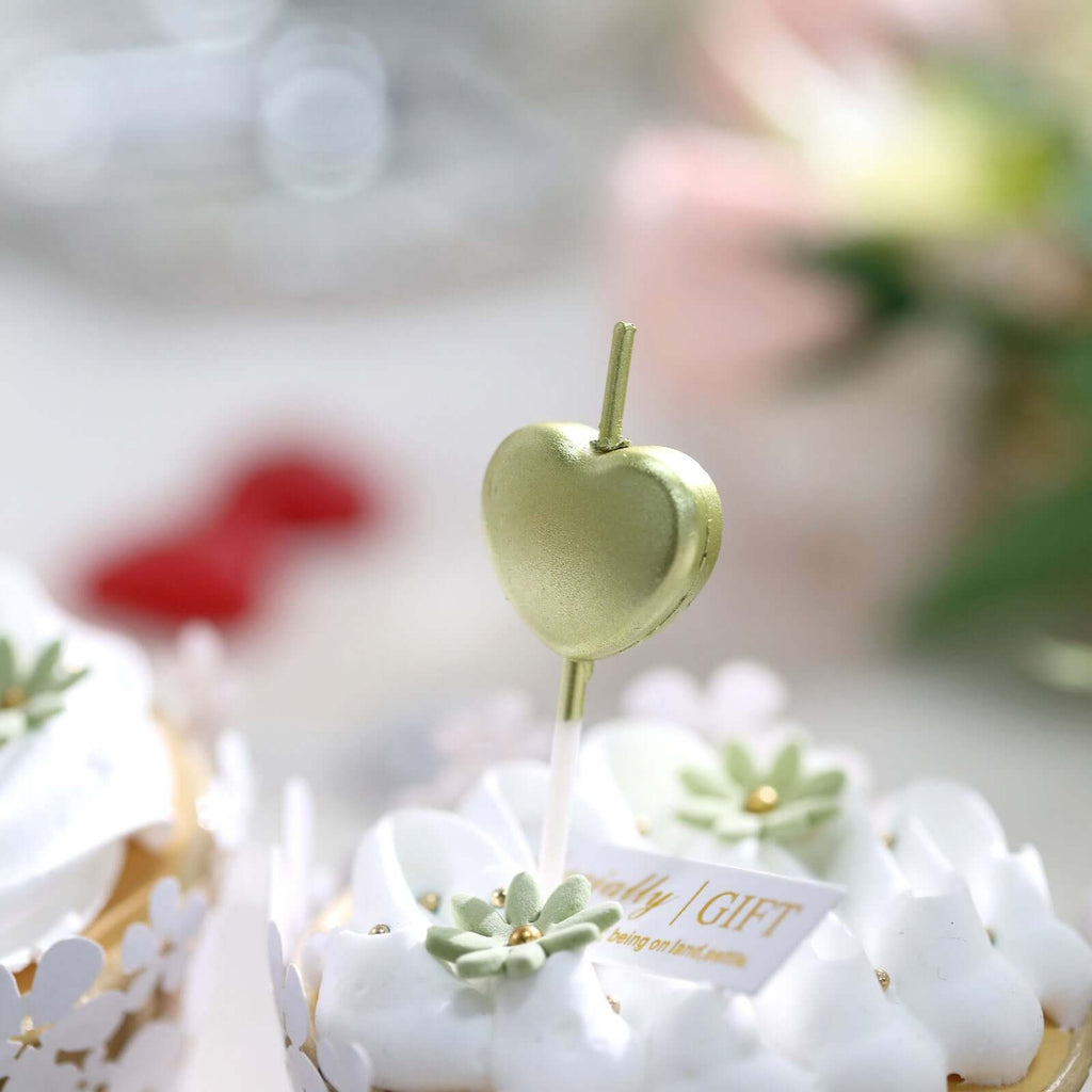 10-Pack Heart Shaped Cupcake Candles Love and Valentine Dessert Toppers - Red, Silver, and Gold