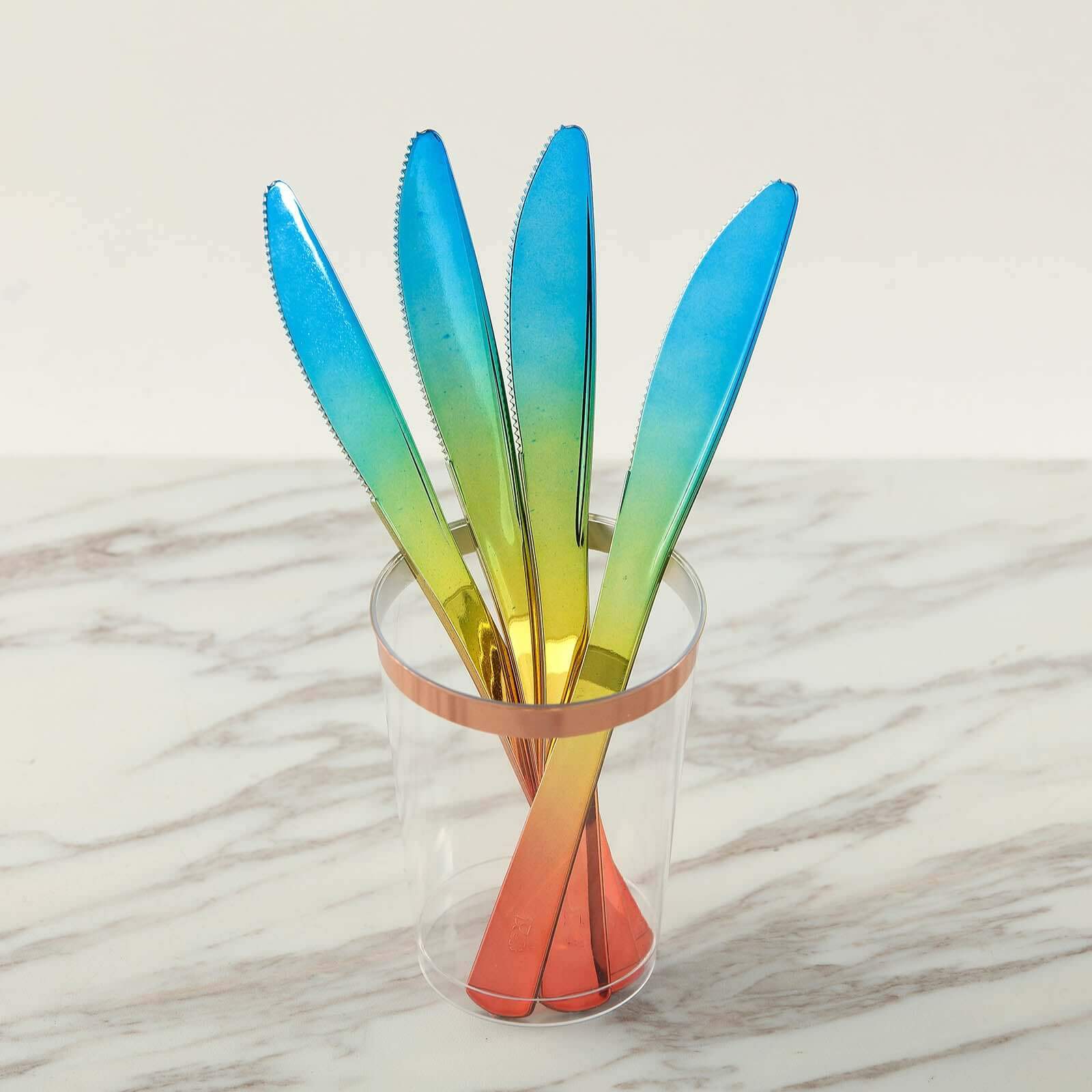 24 Pack - 8" Rainbow Ombre Design Heavy Duty Plastic Knives