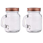 4-Pack Glass Mason Jars Rustic Design Clear with Handles and Rose Gold Screw-On Lids - Trendy Containers for Drinks & Events 4oz