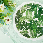 25-Pack Paper 9" Round Dinner Plates in White with Tropical Palm Leaf Design - Disposable 300GSM Party Plates for Luau & Summer Gatherings