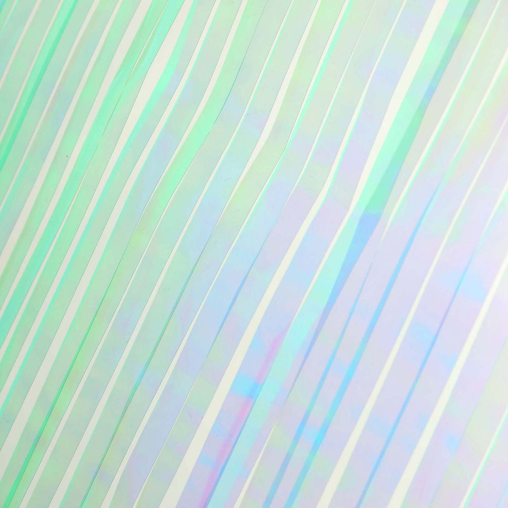 Metallic Foil Fringe Table Skirt Iridescent Blue with Self Adhesive Backing - Durable Tinsel Skirt for Parties 30"x9ft