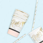 24-Pack Paper Cups in Blush with Marble Top - Stylish Disposable Party Cups for Hot & Cold Beverages 9oz