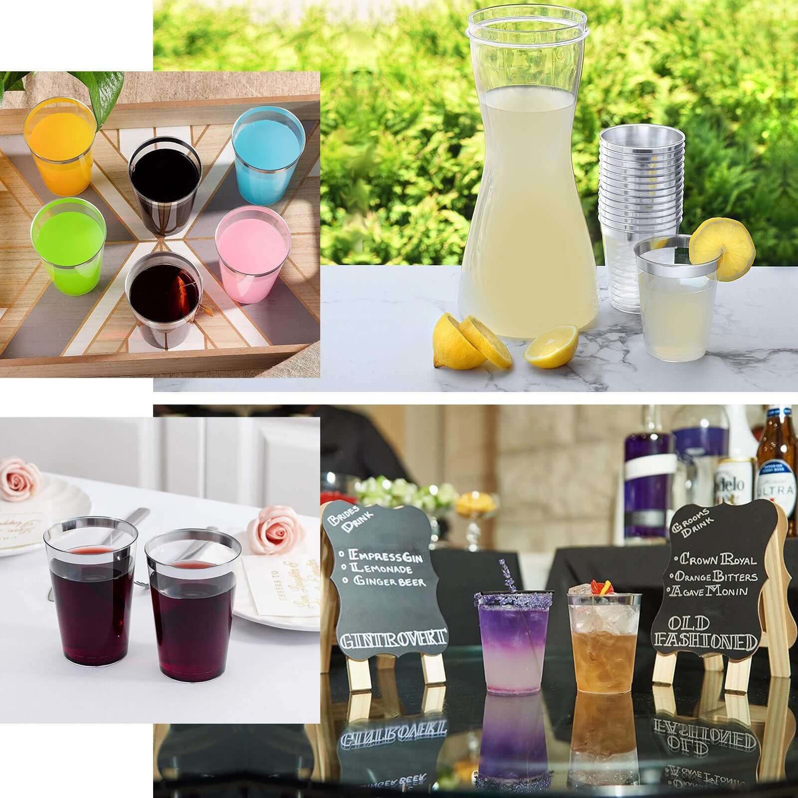 25-Pack Plastic Tumbler Cups Clear with Silver Rim - Stylish Disposable Party Glasses 10oz