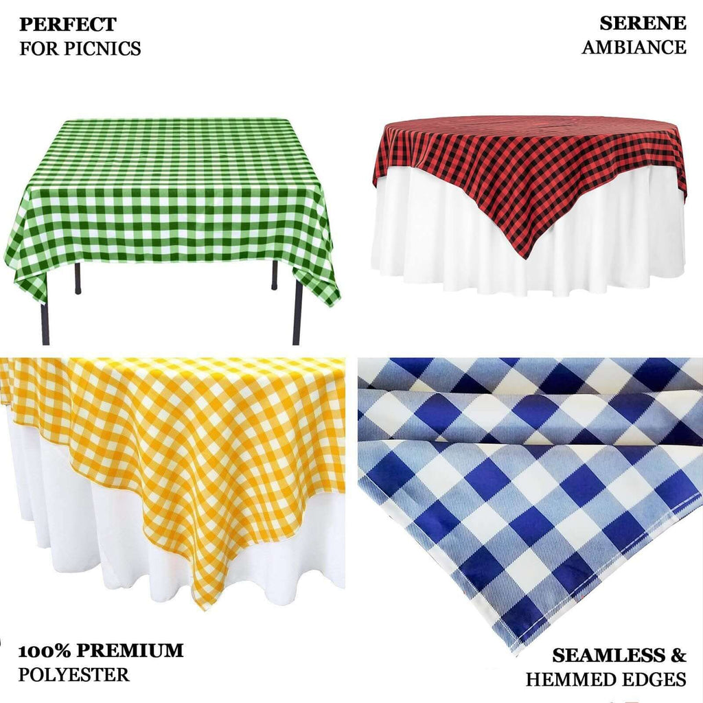 Polyester 70"x70" Table Overlay Square Tablecloth White/Blue - Checkered Buffalo Plaid Table Topper