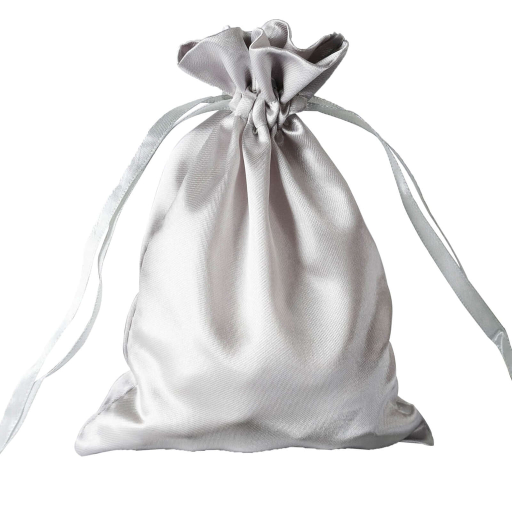 12 Pack 5"x7" Silver Satin Drawstring Wedding Party Favor Gift Bags
