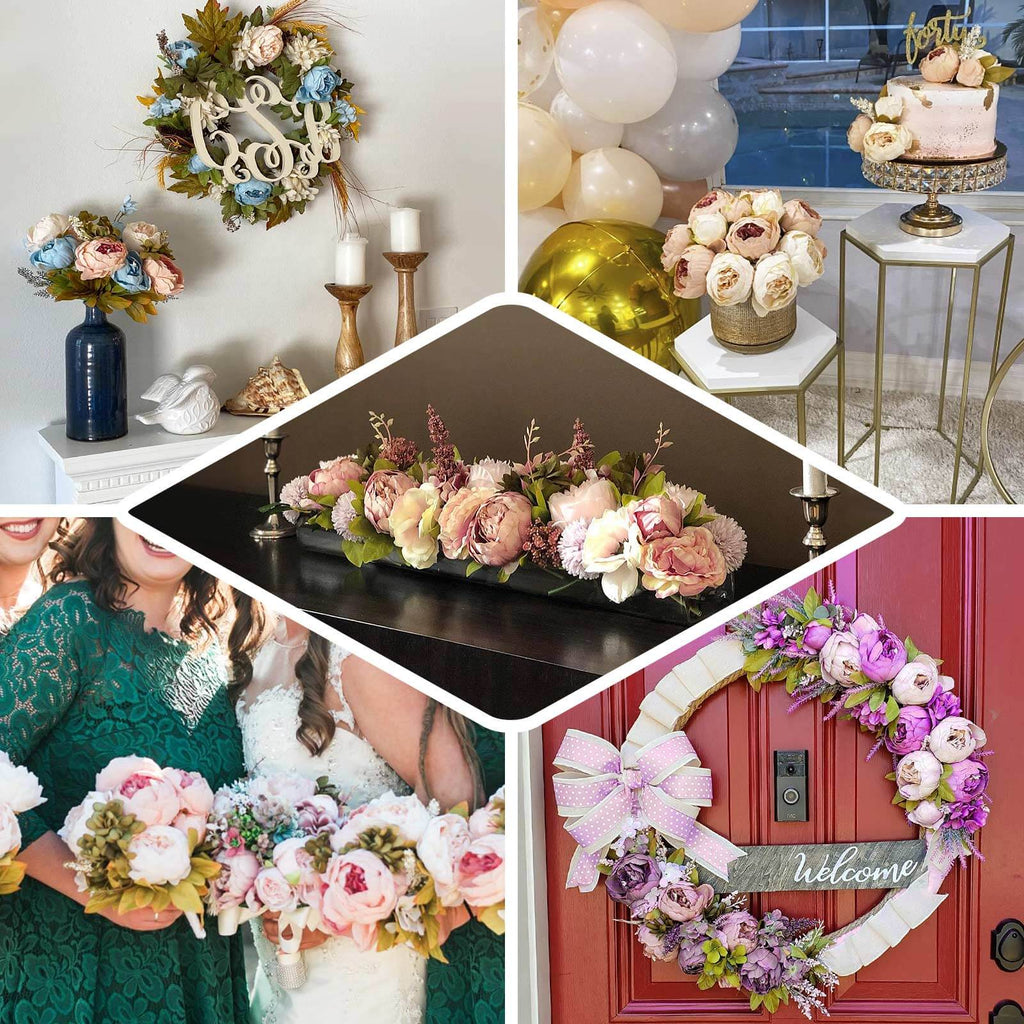 2 Pack 19" Purple Artificial Peony Flower Wedding Bouquets, Faux Silk Flower Arrangements