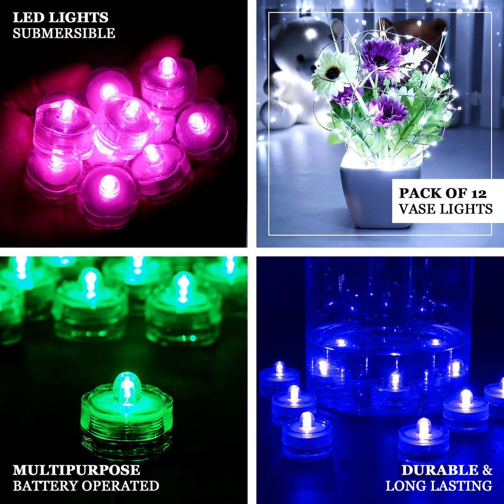 12-Pack LED Lights Flower Design - Submersible Waterproof White Battery Operated