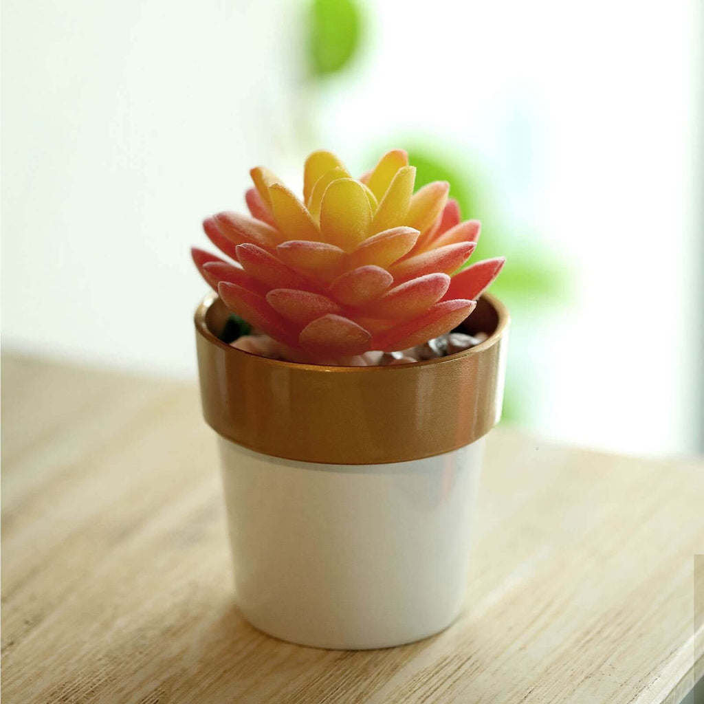 3-Pack Flower Plant Pots Small Design White with Gold Rim - Plastic Indoor Decorative Planters 3"