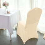 Spandex Chair Cover for Banquet Chairs Beige - Stretch 160GSM Fabric with Slip-On Slipcover