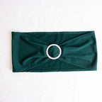 5 Pack Stretch Spandex Chair Sashes Hunter Emerald Green - Reusable Chair Bands with Silver Diamond Ring Slide Buckle 5"x14"