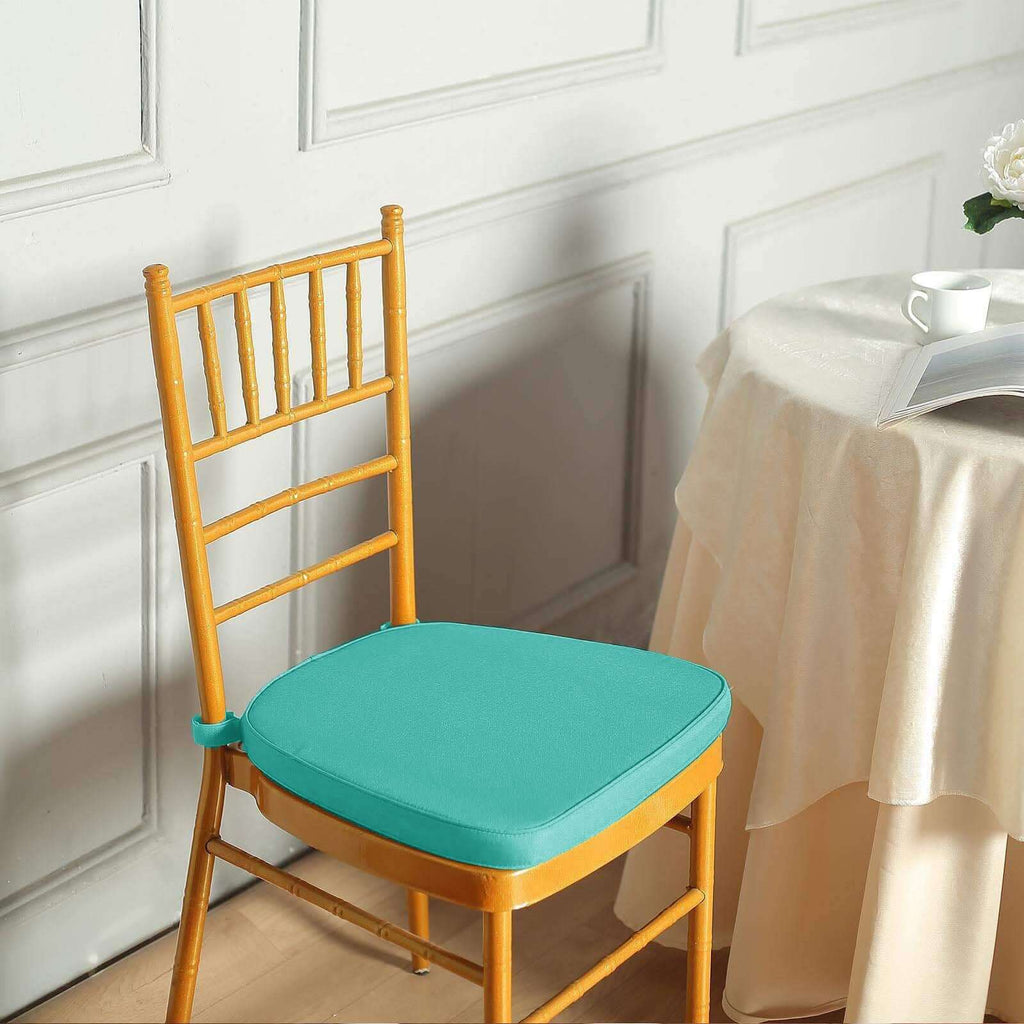 Chiavari Chair Cushion with 1.5" Thick Memory Foam and Ties Turquoise - Stylish Removable Cover for Comfort