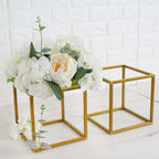 2-Pack Metal Flower Stands Gold Geometric Wedding Centerpieces Square Frame - Compact Design 8"