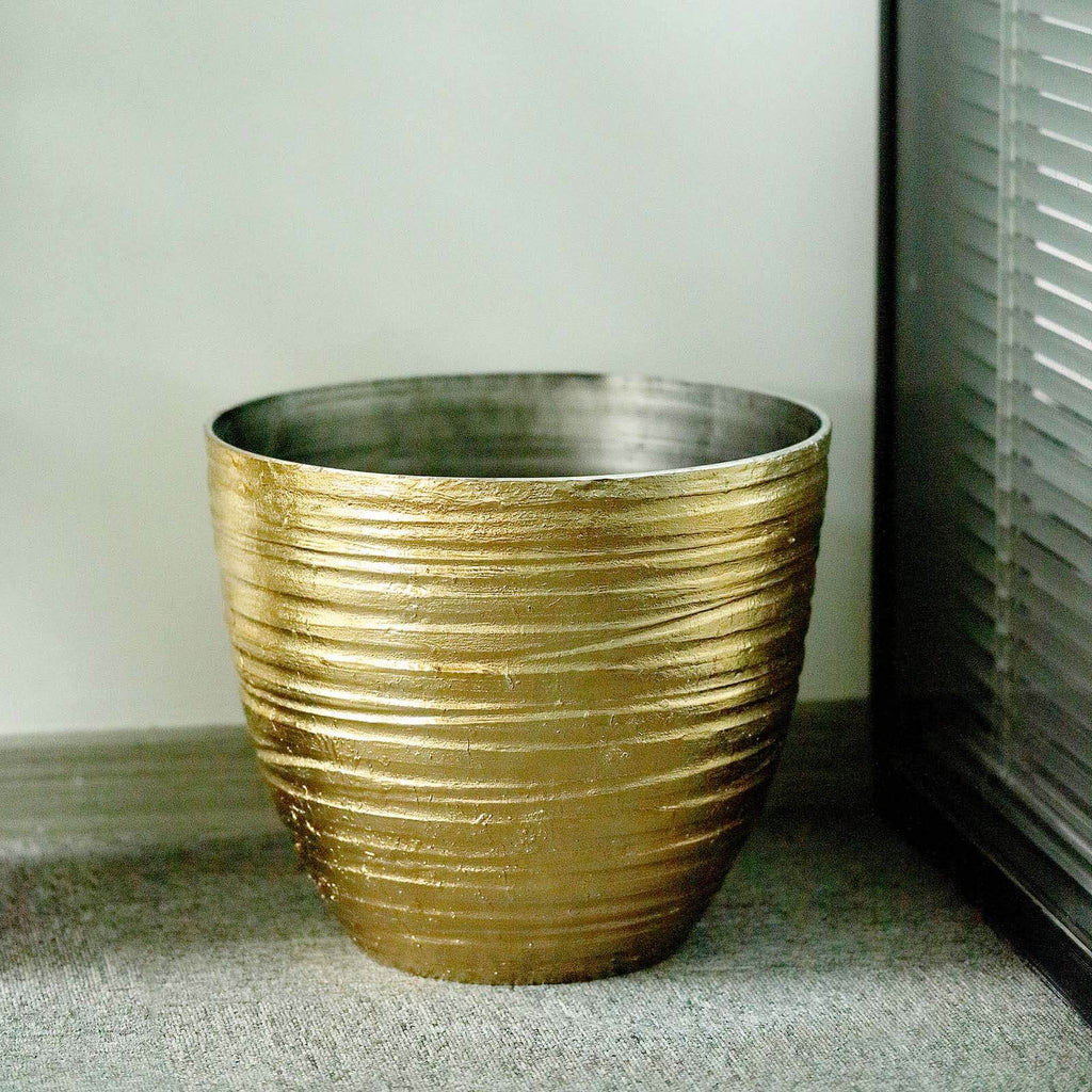 12" Metallic Gold Textured Finish Large Indoor Flower Plant Pot, Decorative Indoor Outdoor Planter