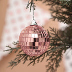 6 Pack 2" Rose Gold Foam Disco Mirror Ball With Hanging Strings, Holiday Christmas Ornaments