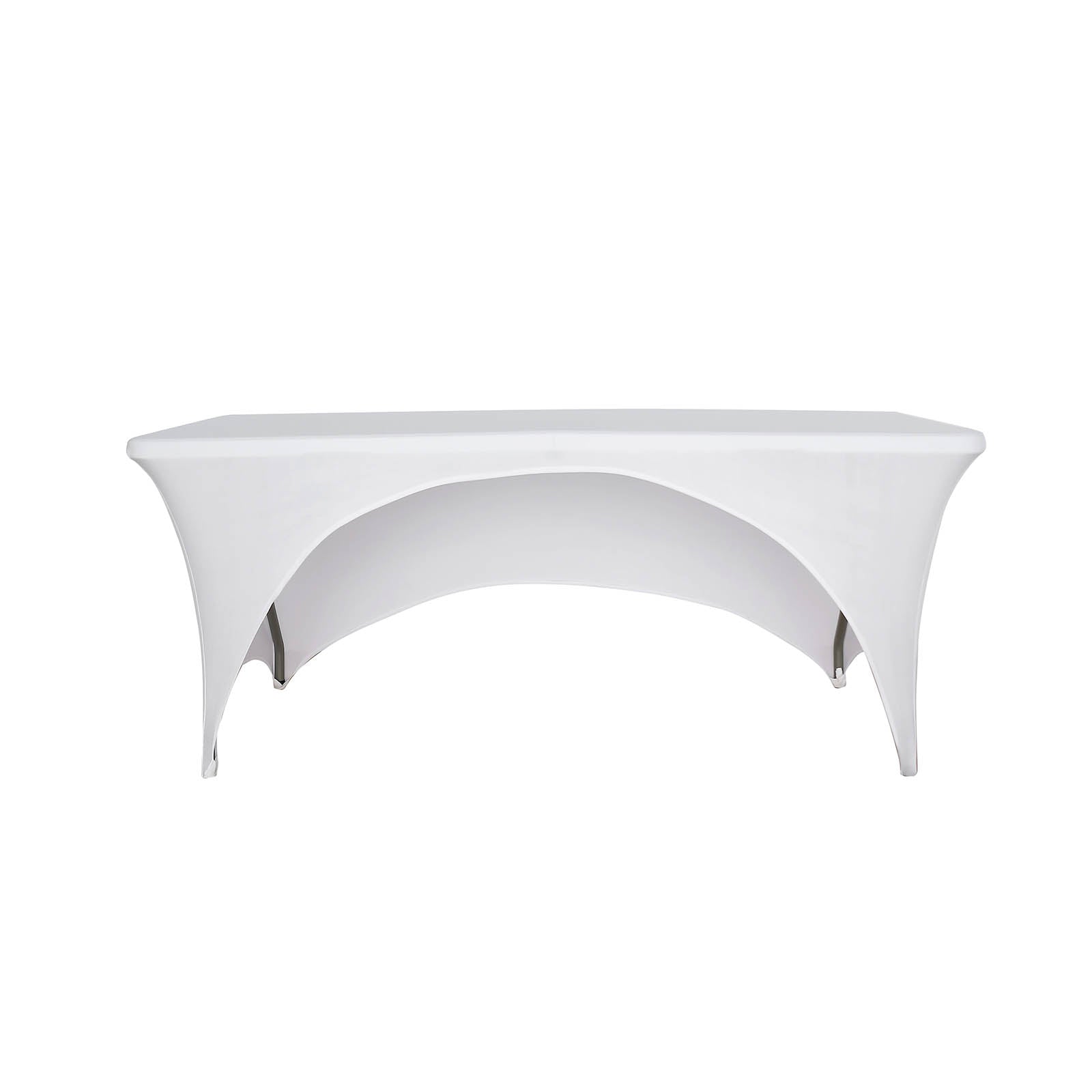 Stretch Spandex 72"x30" Rectangular Table Cover White with Curved Open Back Design Tailored Professional Look for Tradeshows, Events & Exhibitions