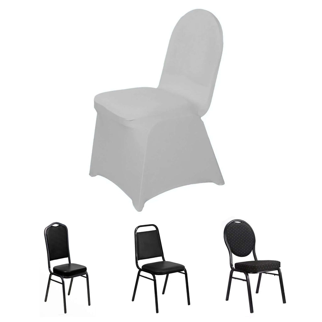 Spandex Chair Cover for Banquet Chairs Silver - Stretch 160GSM Fabric with Slip-On Slipcover