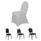 Spandex Chair Cover for Banquet Chairs Silver - Stretch 160GSM Fabric with Slip-On Slipcover
