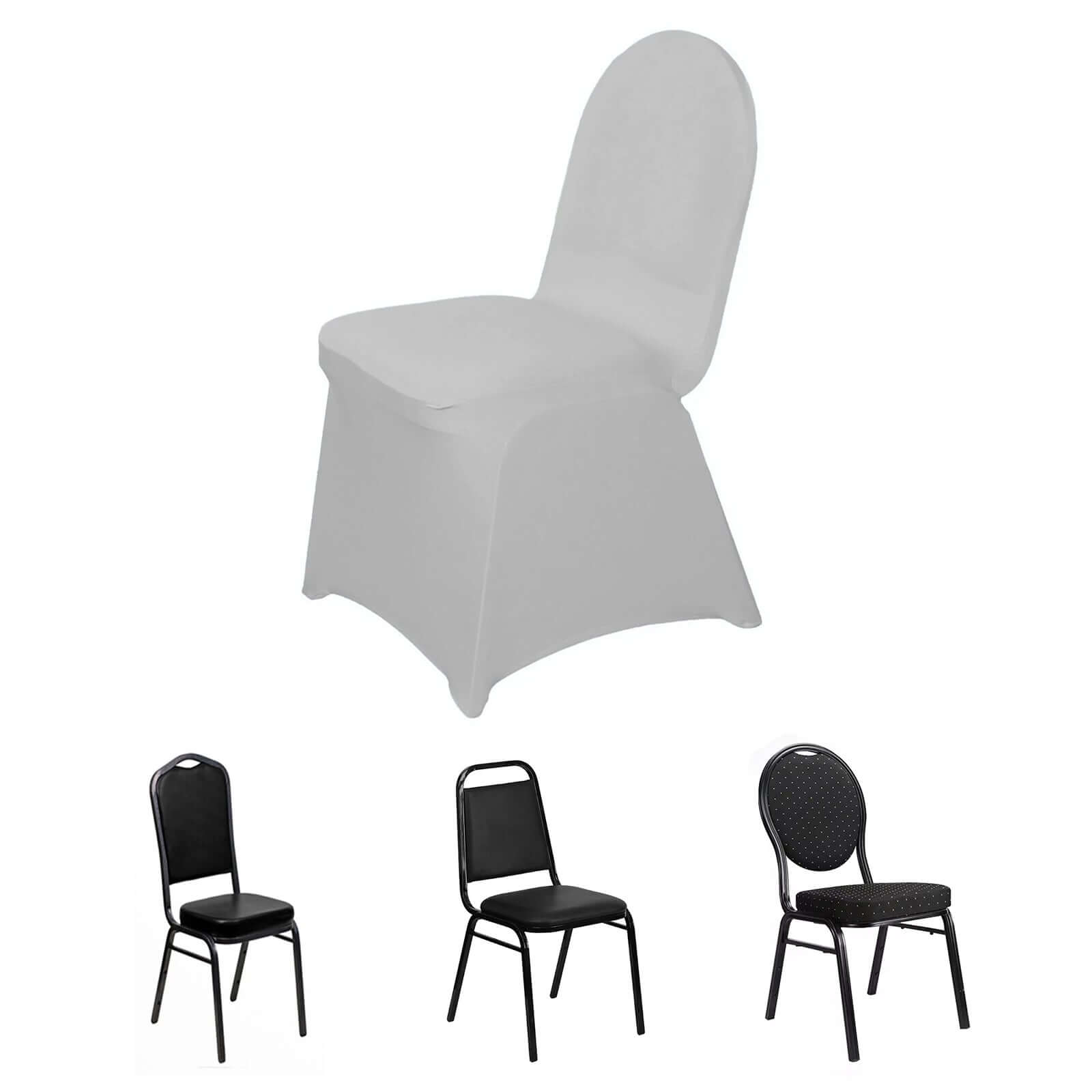 Spandex Chair Cover for Banquet Chairs Silver - Stretch 160GSM Fabric with Slip-On Slipcover