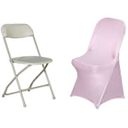 Stretch Spandex Chair Cover Pink for Folding Chairs - Reusable & Wrinkle-Resistant 160GSM Fitted Slipcover