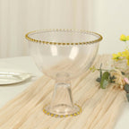 Compote Pedestal Bowl Glass Flower Vase Clear with Gold Beaded Rim - Footed Candy Trifle Bowl for Displays 8" - Bell Racket Store