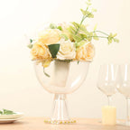 Compote Pedestal Bowl Glass Flower Vase Clear with Gold Beaded Rim - Footed Candy Trifle Bowl for Displays 8" - Bell Racket Store