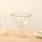 Compote Pedestal Bowl Glass Flower Vase Clear with Gold Beaded Rim - Footed Candy Trifle Bowl for Displays 8" - Bell Racket Store