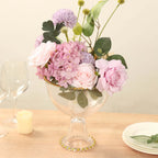 Compote Pedestal Bowl Glass Flower Vase Clear with Gold Beaded Rim - Footed Candy Trifle Bowl for Displays 8" - Bell Racket Store