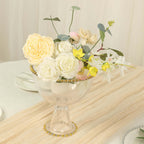 Compote Pedestal Bowl Glass Flower Vase Clear with Gold Beaded Rim - Footed Candy Trifle Bowl for Displays 8" - Bell Racket Store