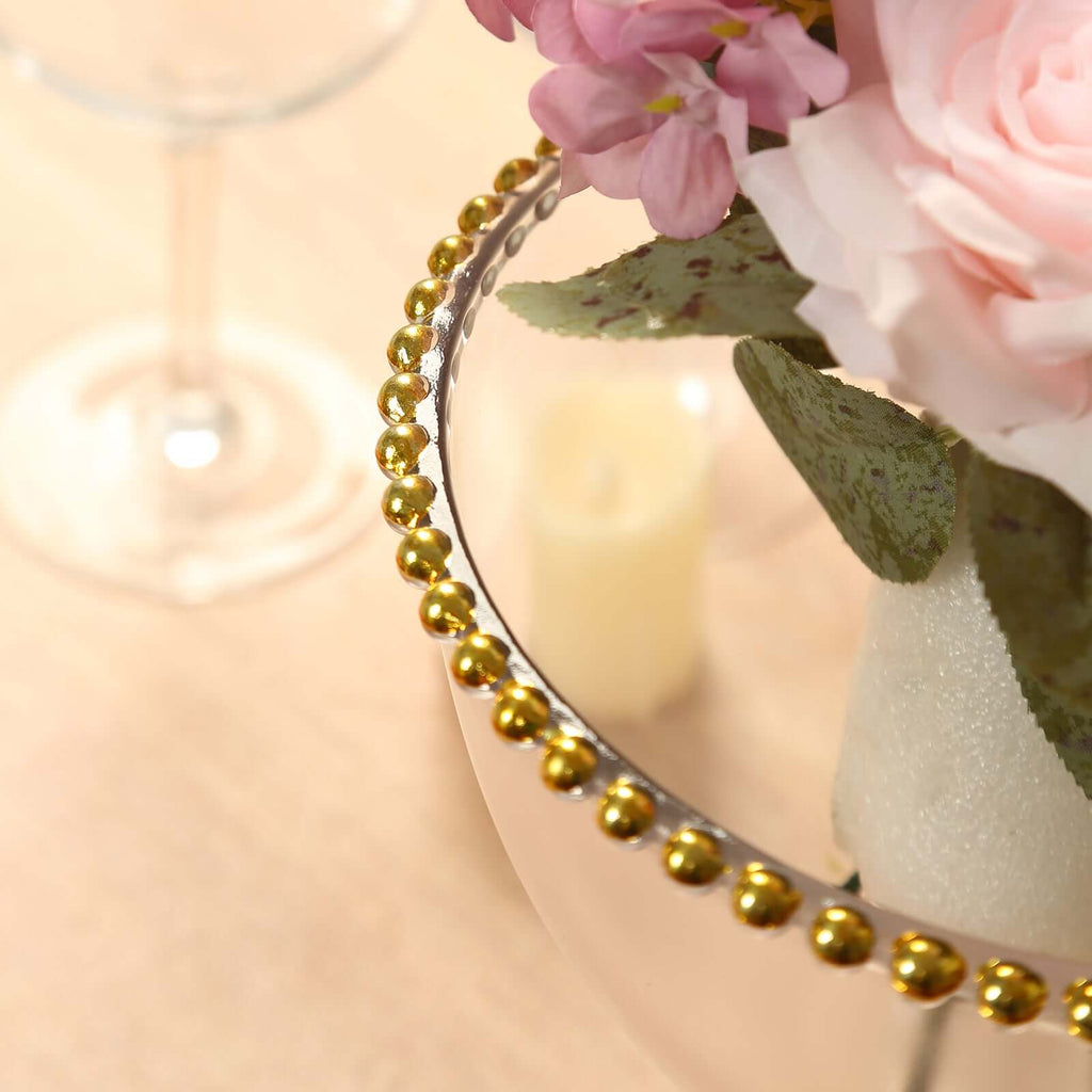 Compote Pedestal Bowl Glass Flower Vase Clear with Gold Beaded Rim - Footed Candy Trifle Bowl for Displays 8" - Bell Racket Store