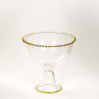 Compote Pedestal Bowl Glass Flower Vase Clear with Gold Beaded Rim - Footed Candy Trifle Bowl for Displays 8" - Bell Racket Store