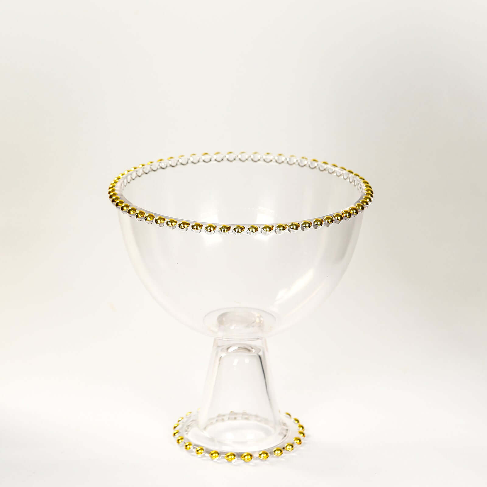 Compote Pedestal Bowl Glass Flower Vase Clear with Gold Beaded Rim - Footed Candy Trifle Bowl for Displays 8" - Bell Racket Store