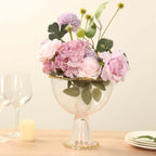 Compote Pedestal Bowl Glass Flower Vase Clear with Gold Beaded Rim - Footed Candy Trifle Bowl for Displays 8" - Bell Racket Store