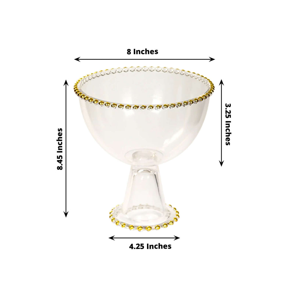 Compote Pedestal Bowl Glass Flower Vase Clear with Gold Beaded Rim - Footed Candy Trifle Bowl for Displays 8" - Bell Racket Store